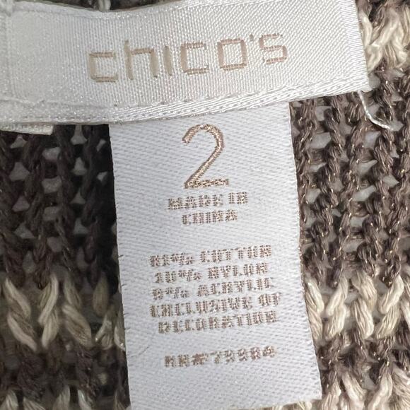 Chico’s Striped Knit Cardigan Sweater Brown Tan Striped 2/Large - Picture 8 of 8